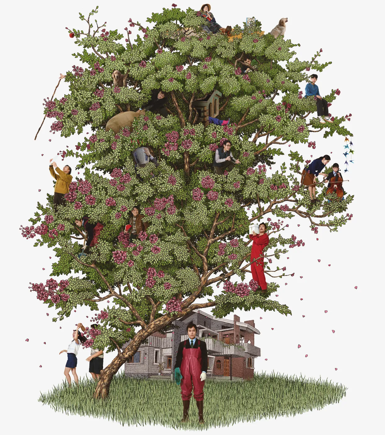 百日紅の木を中心に映画の各場面が描かれたイラスト